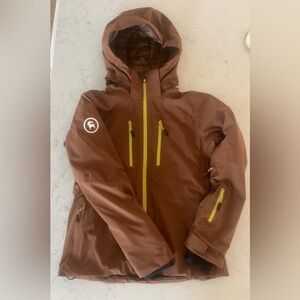 Brown BackCountry Ski removable hooded Jacket with Yellow seam Accents size M